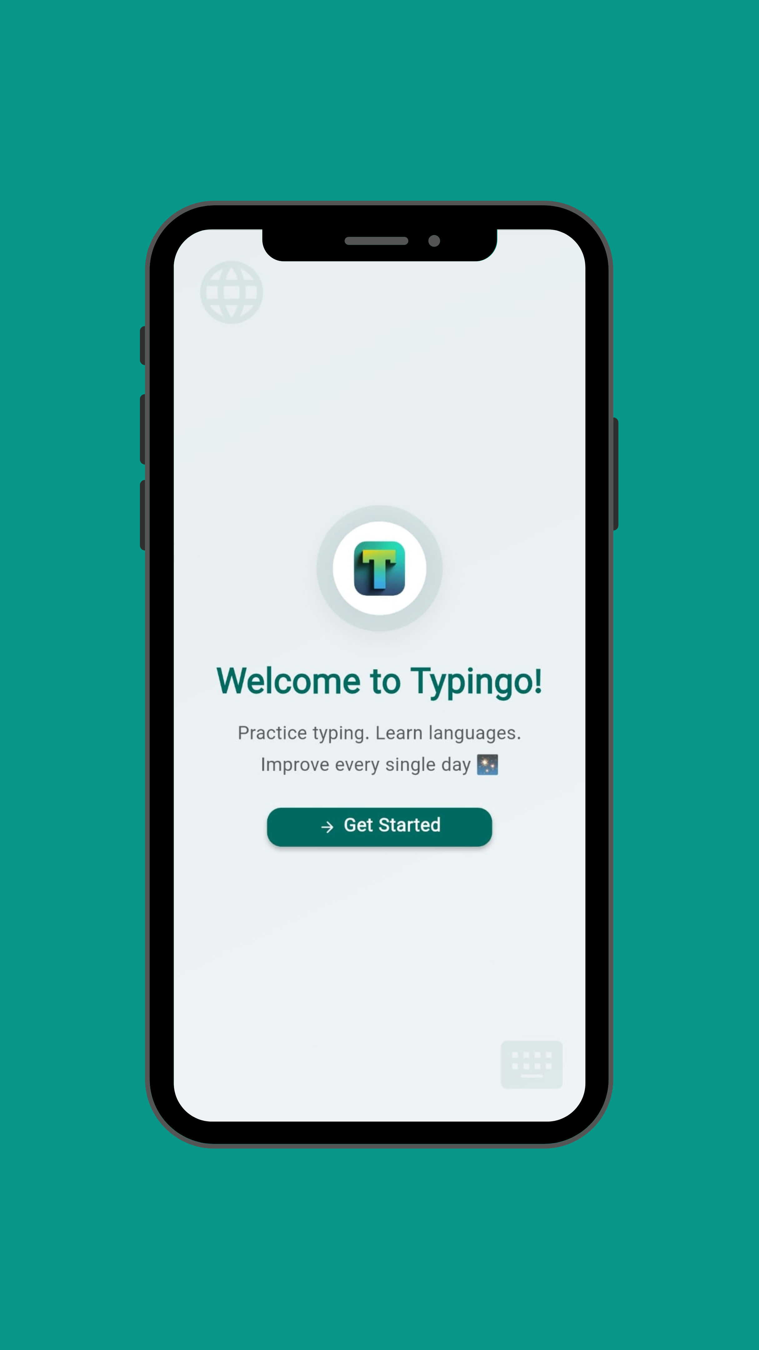 Typingo app interface showing typing practice session
